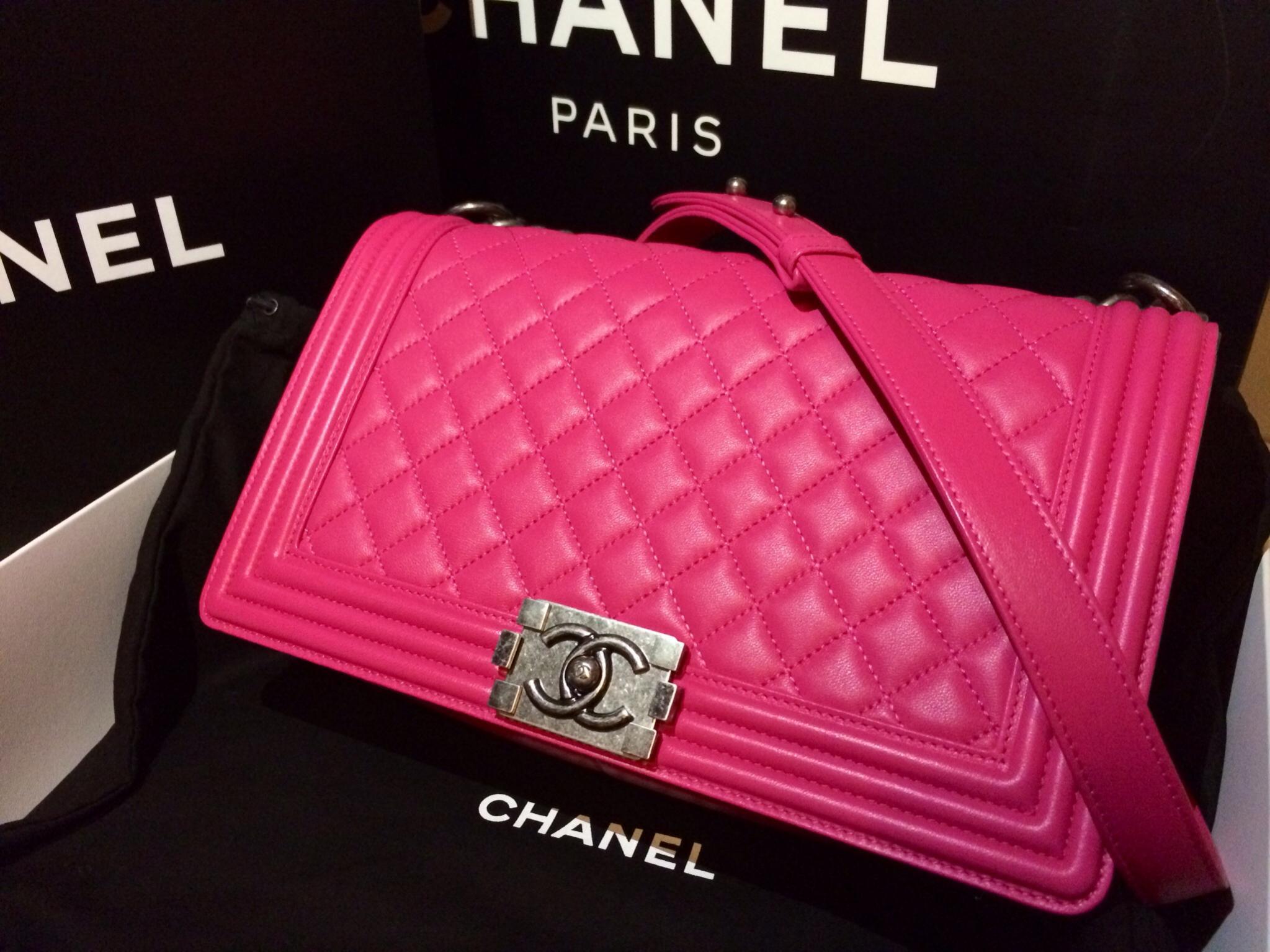Hot Pink Chanel Logo - Chanel Boy New Medium in HOT PINK