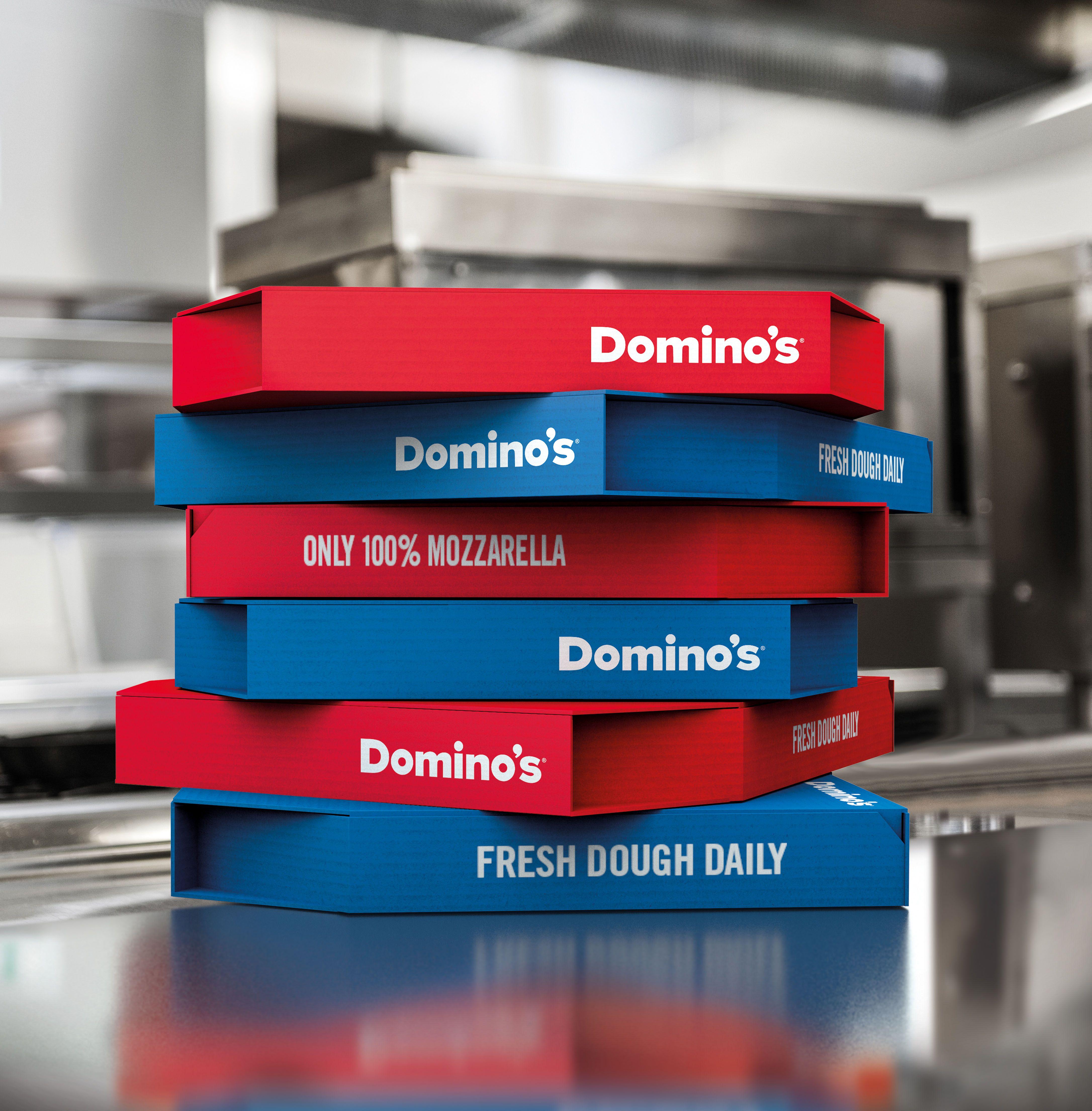 Red Domino Logo - JKR redesigns Domino's packaging to highlight two-pizza deals ...