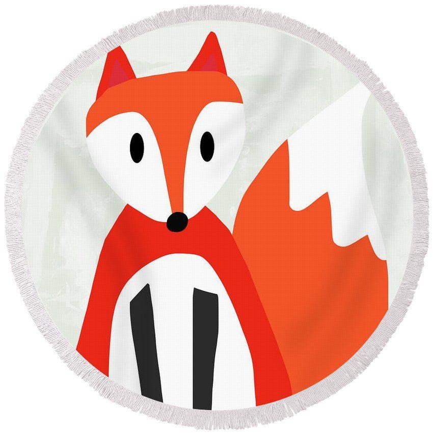 Cute Red Logo - Cute Red And White Fox- Art By Linda Woods Round Beach Towel for ...