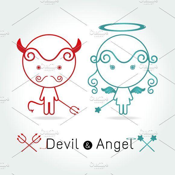 Cute Red Logo - red devil and cute angel ~ Logo Templates ~ Creative Market