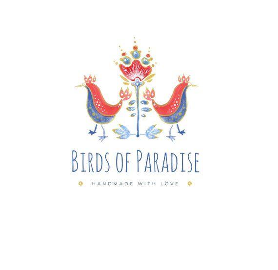 Cute Red Logo - Nordic Folk Art Logo Birds Logo Naive blue red logo