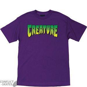 Purple M Logo - CREATURE Logo Skateboard T Shirt PURPLE / GREEN Size M Only TEE