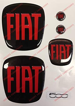 Red Fiat Logo - Front, Rear and Wheel Logo + 2 Keychain Emblems For Car Bonnet