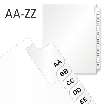 Double ZZ Logo - Collated Double Alpha Tabs, AA ZZ Tab Signs, SKU: TAB 0008