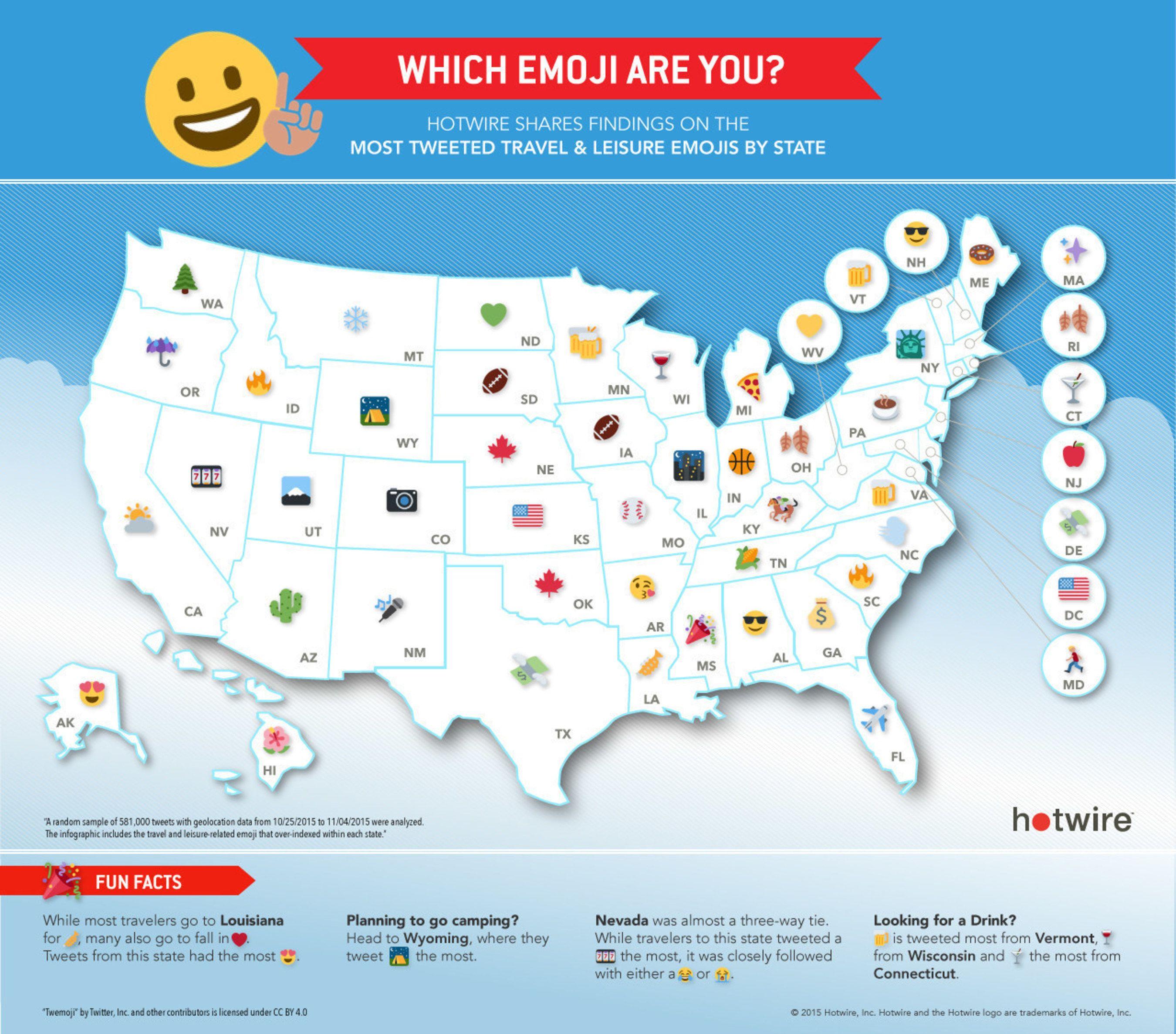 Travel Emoji Logo - Hotwire Shares Most Popular Travel & Leisure Emojis by State
