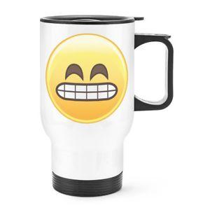 Travel Emoji Logo - Awkward Teeth Face Emoji Travel Mug Cup With Handle - Funny Smiley ...