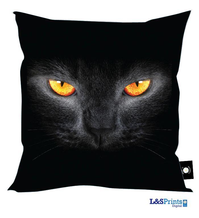 Thing Black with Orange Eyes Logo - Black Cat Orange Eyes Cushion