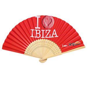 Red Fan Logo - I LOVE IBIZA Wooden Hand Fan Heart Pill Logo Red Purple Blue RRP ...