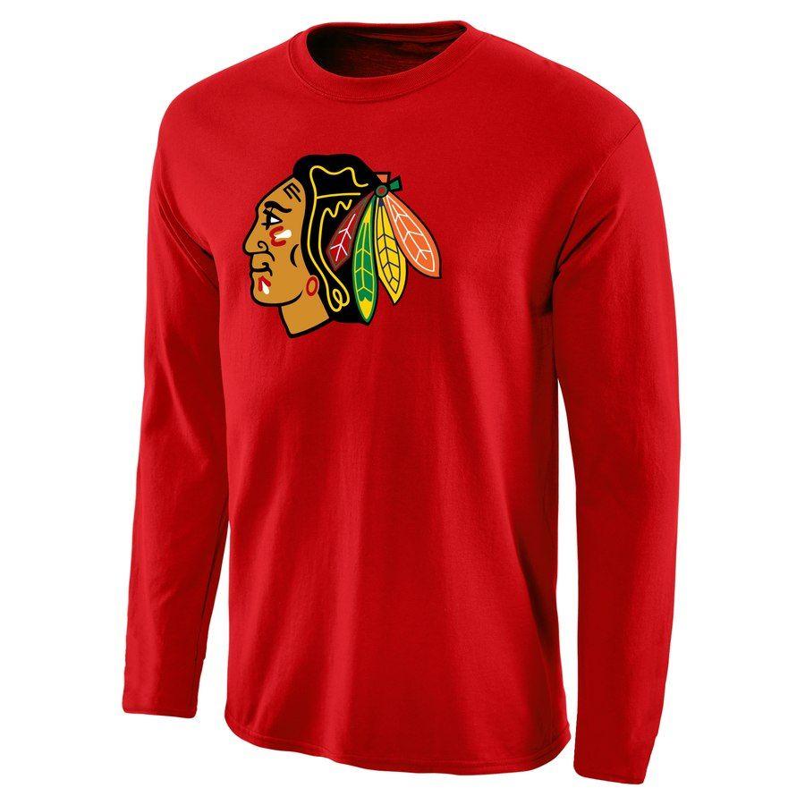 Red Fan Logo - Chicago Blackhawks Rinkside Fan Big Primary Logo Long Sleeve T-Shirt ...