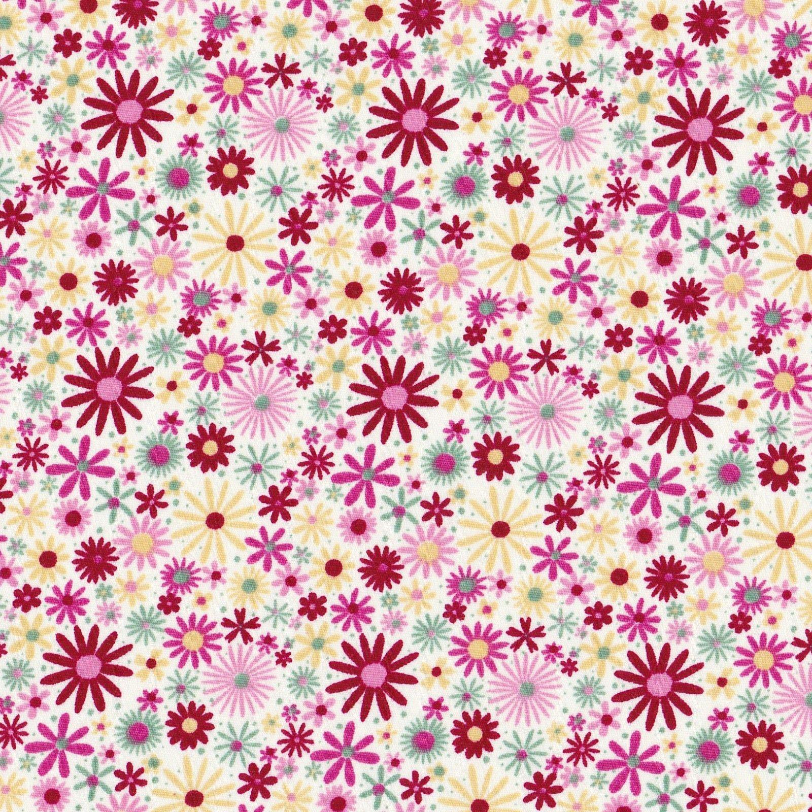 Red Yellow-Green Flower Logo - D043605 Red Yellow Green Retro Fabric Floral Flowers