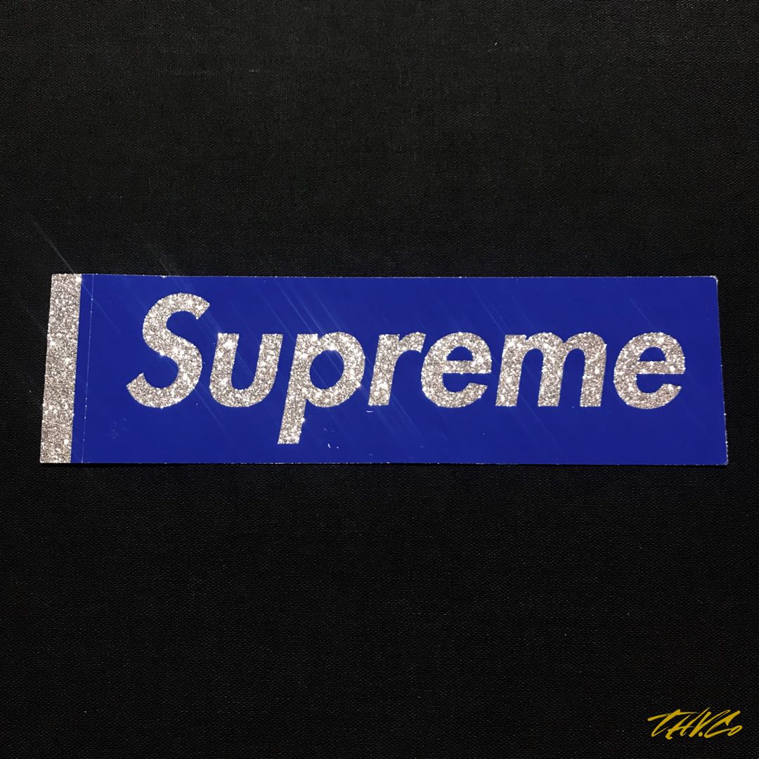 Gliter Blue Supreme Logo - Supreme Blue Glitter Box Logo sticker, Men's Fashion, Accessories