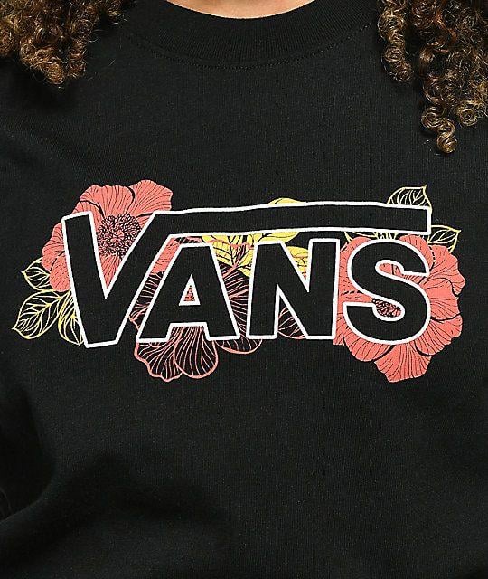 Floral Vans Logo - Vans Checkerboard Floral V Black Long Sleeve T-Shirt | Zumiez