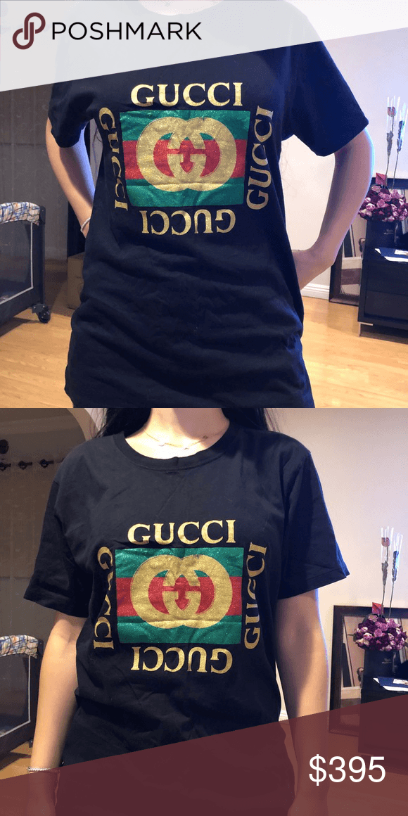 Gliter Blue Supreme Logo - Gucci Glitter Logo Cotton T Shirt Black Treated Cotton Jersey Gucci