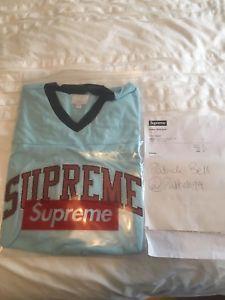 Gliter Blue Supreme Logo - Supreme Glitter Arc Football Top (Light Blue) (XL)