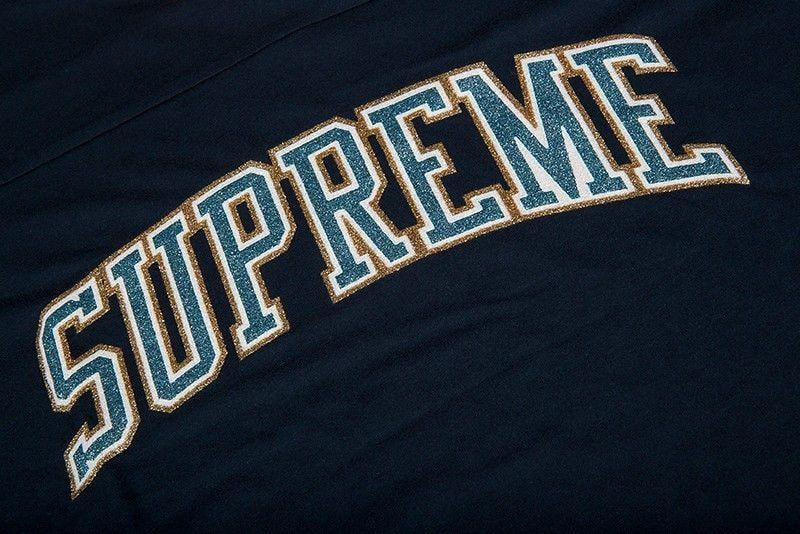 Gliter Blue Supreme Logo - SUPREME GLITTER ARC FOOTBALL TOP|F/W 2017|NAVY