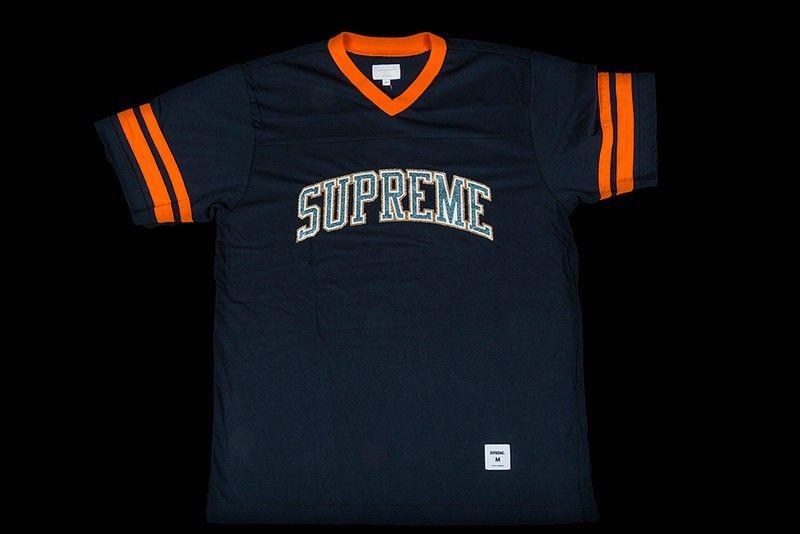 Gliter Blue Supreme Logo - SUPREME GLITTER ARC FOOTBALL TOP|F/W 2017|NAVY