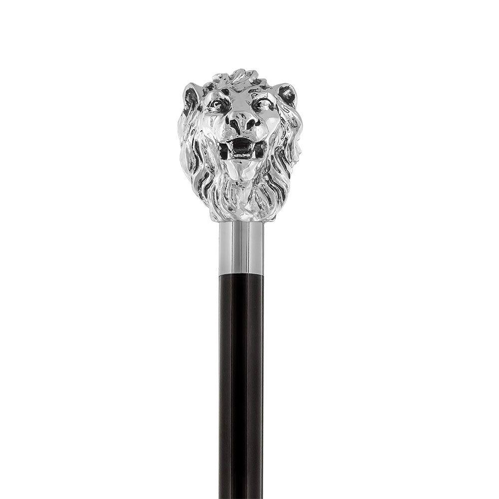 Walking Silver Lion Logo - Silver 925r Lion Head Walking Stick With Black Beechwood Shaft and ...