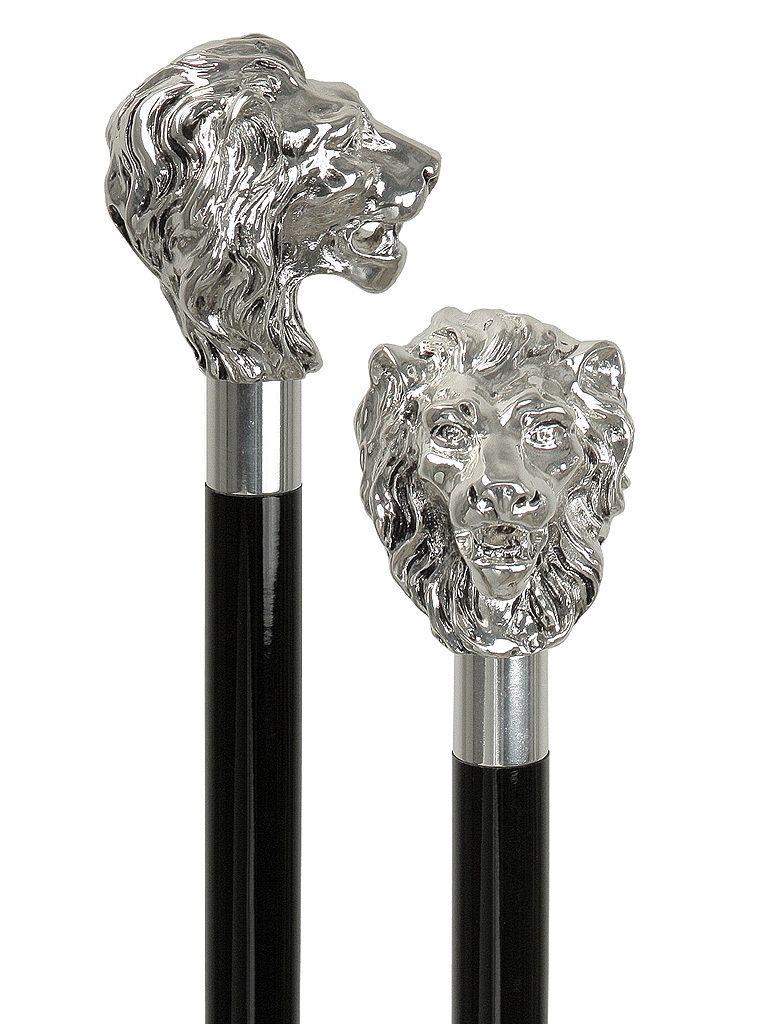 Walking Silver Lion Logo - Sterling Silver Lion Head Walking Stick With Black Shaft - Exquisite ...