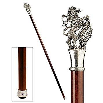 Walking Silver Lion Logo - Design Toscano Heraldic Lion Walking Stick, 89 cm, Pewter Handle and ...