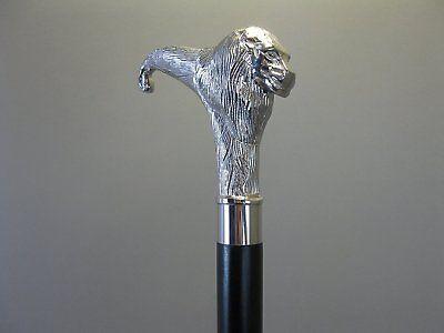 Walking Silver Lion Logo - Silver Brass Lion Head wooden Walking Cane Vintage Walking Stick ...