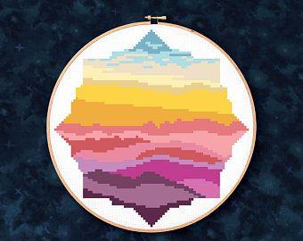 Pink and Blue Mountain Water Logo - Pink and Blue Mountain Sunset PDF Cross Stitch Pattern | Etsy
