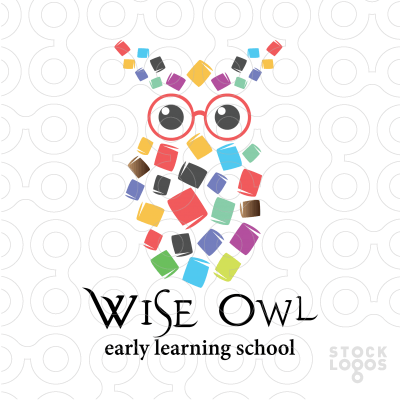 Black Red and Green Owl Logo - Logo was created with a lot of books in the form of an owl. Colors ...