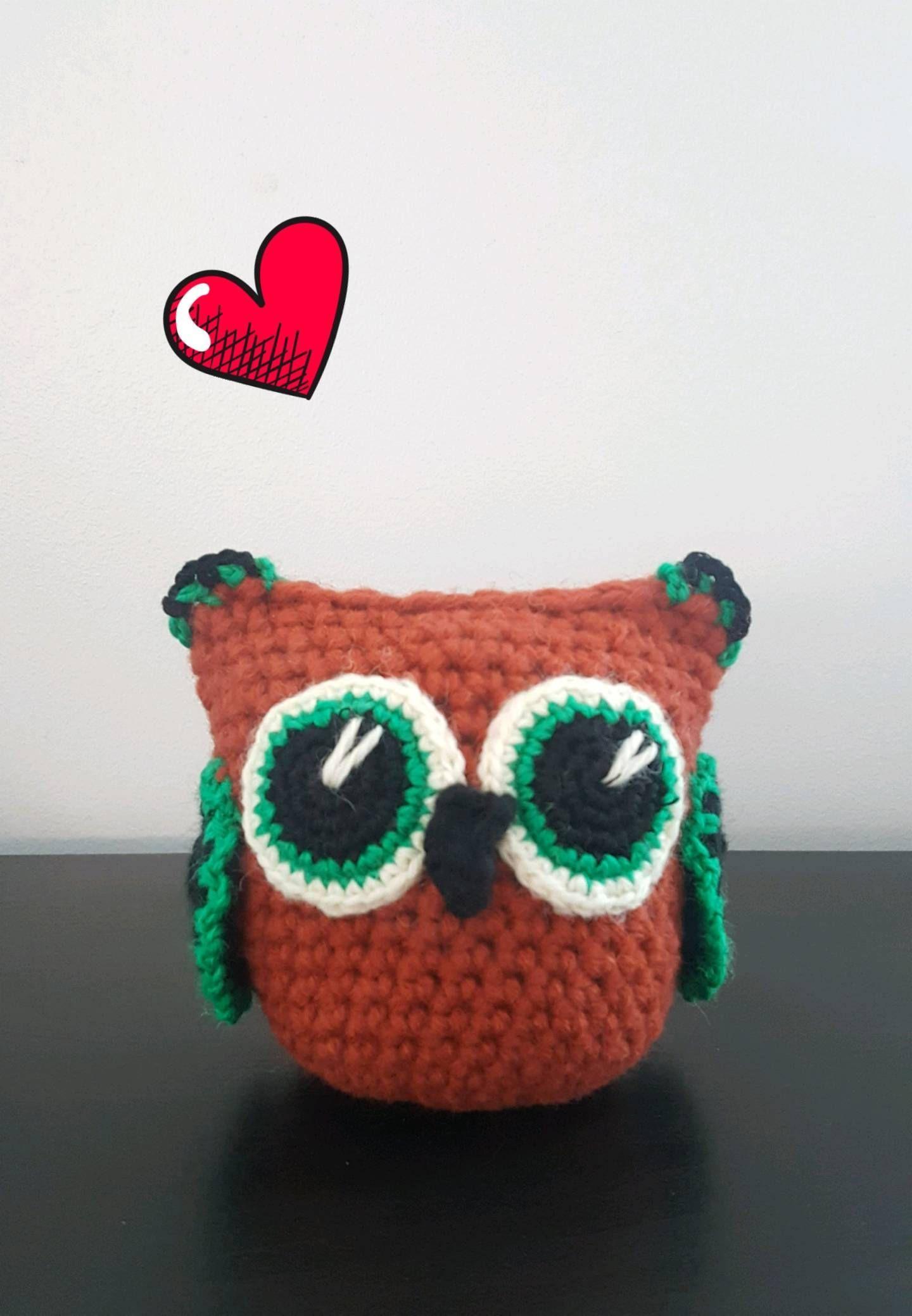 Black Red and Green Owl Logo - Handmade crochet stuffed soft orange black green owl toy with big ...