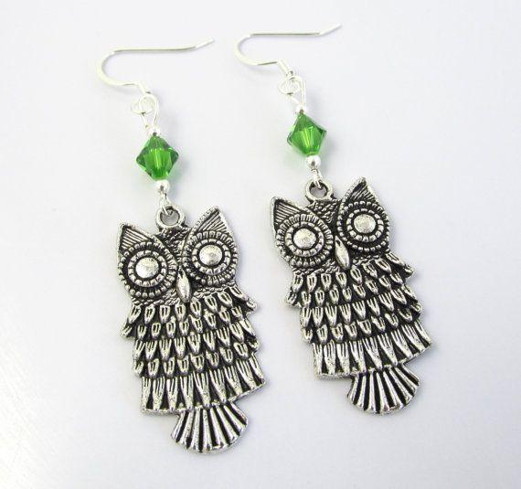 Black Red and Green Owl Logo - Owl Earrings Green Owl Earrings Animal Earrings by BeadBrilliant ...