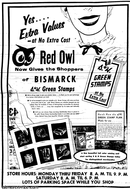 Black Red and Green Owl Logo - Bismarck, North Dakota Red Owl and S&H Green Stamps ad | Green..lick ...