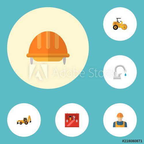 Water App Logo - Set of construction icons flat style symbols with water tap, helmet ...