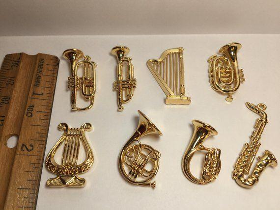 What Companies Is a Gold Harp Logo - Golden Metal MUSICAL INSTRUMENTS Harp Lyre Sax Trumpet Horn | Etsy