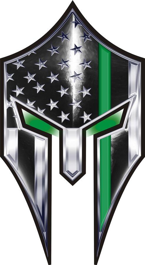 Green Spartan Logo - Thin Green Line Spartan Warrior Helmet Reflective Decal