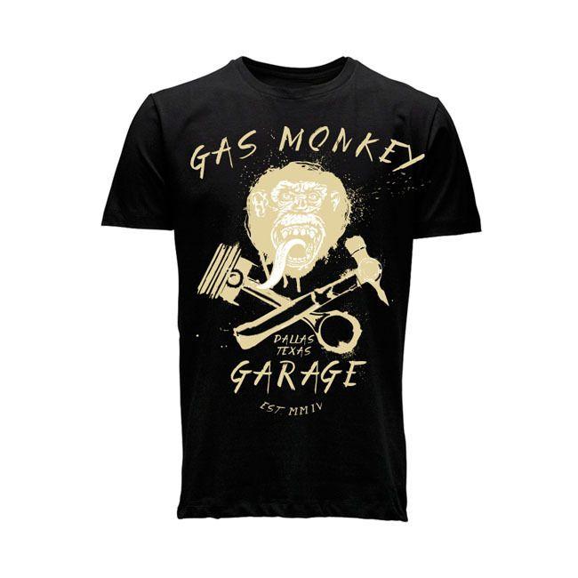 Piston and Wrench Logo - Gas Monkey Piston & Hammer T-Shirt | Black - Sheps cycle Shack