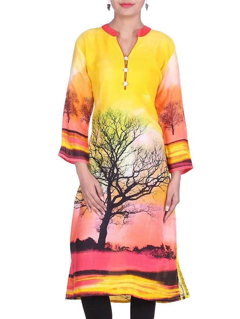Yellow Tree Fashion Logo - Buy Yellow Tree Printed Rayon Kurta