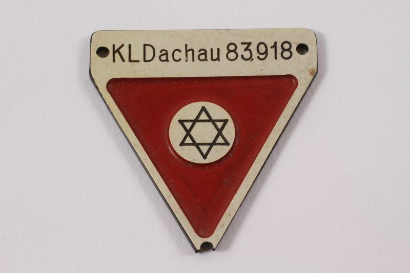 Red Triangle Shield Logo - Commemorative red triangle Dachau badge 83918 owned