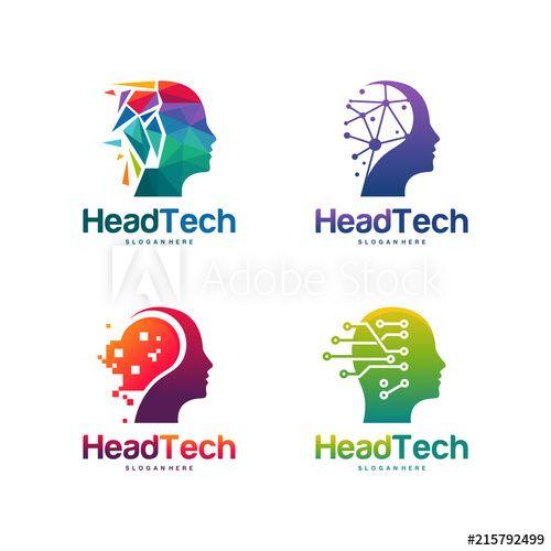 Tech Logo - Set of Head Tech logo, Pixel Head logo concept vector, Robotic