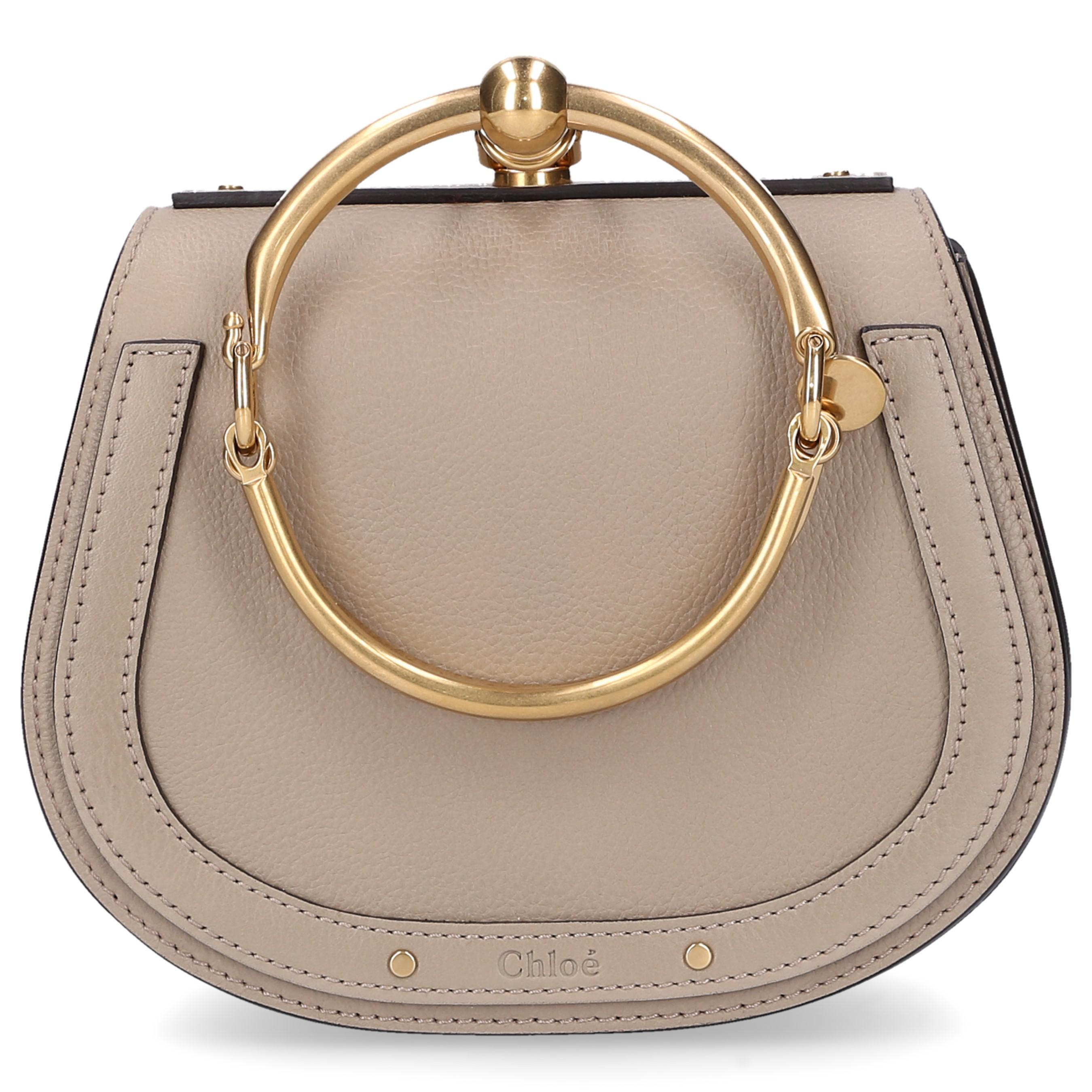 Chloe Bag Logo - Chloé Women Handbag Shoulder Bag Nile S Bracelet Logo Leather Grey ...