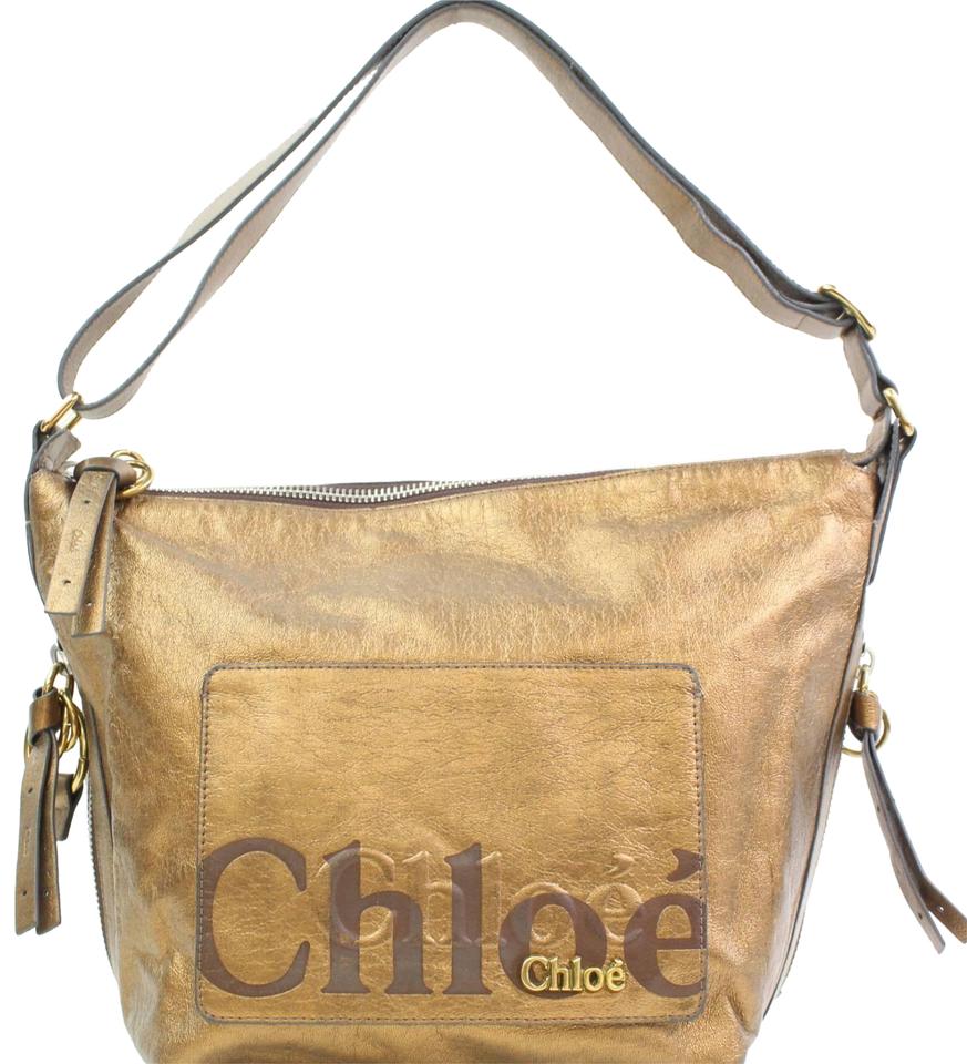 Chloe Bag Logo - Chloé Logo Zip Hobo 866433 Gold Leather Shoulder Bag - Tradesy