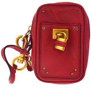 Chloe Bag Logo - Authentic CHLOE Logo Paddington Pouch Hand Bag Leather Red Padlock ...