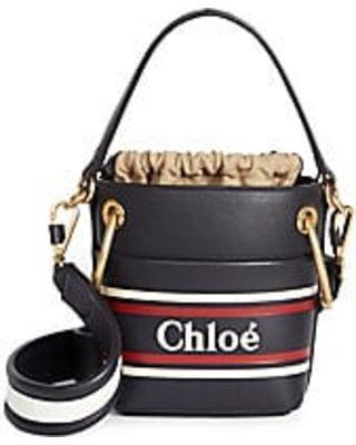 Chloe Bag Logo - Amazing Deal on Chloé Women's Medium Roy Striped Leather Logo Bucket ...