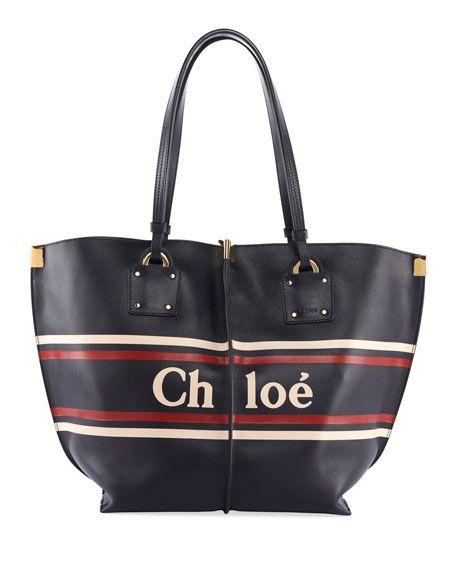 Chloe Bag Logo - Chloe Vick Striped Logo Leather Tote Bag