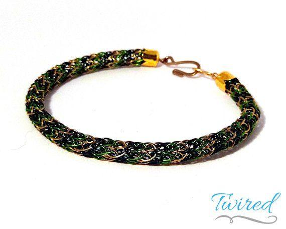 Green and Gold Viking Logo - Green & Gold Viking Knit Bracelet with hook clasp