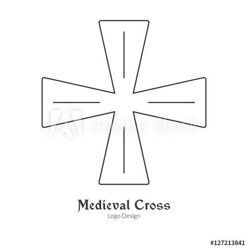 Thin Cross Logo - Medieval knight cross, insignia symbol. Single logo in modern thin
