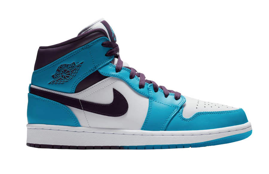 Purple and Blue Jordan Logo - Air Jordan 1 Mid Hornets Blue Lagoon Grand Purple | SneakerFiles