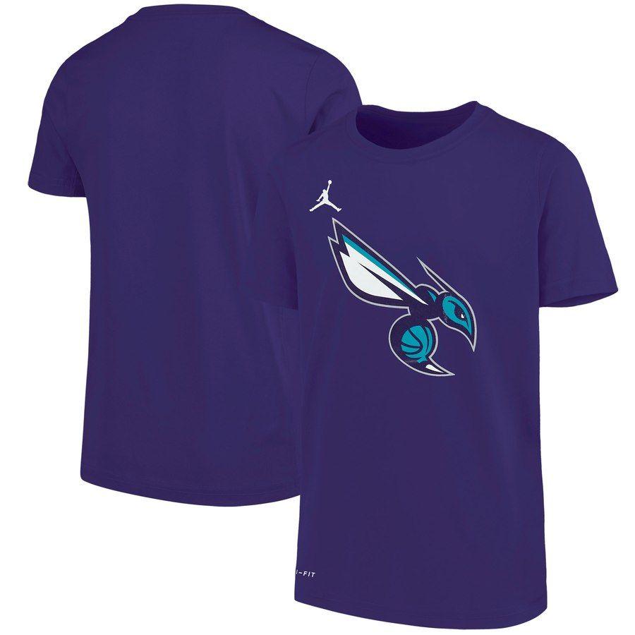 Purple and Blue Jordan Logo - Youth Charlotte Hornets Jordan Brand Purple Logo Performance T-Shirt