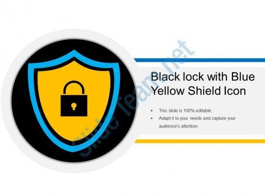 Blue and Yellow Shield Logo - Black Lock With Blue Yellow Shield Icon. PowerPoint Slide