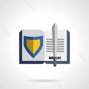 Blue and Yellow Shield Logo - Photostock Vector Literature Genres Symbol Open Book With Sword And ...