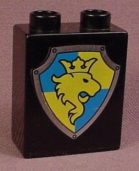 Blue and Yellow Shield Logo - Lego Duplo 4066 Black 1X2X2 Brick With A Yellow Lion With A Crown On