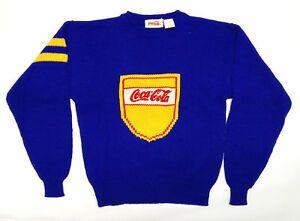 Blue and Yellow Shield Logo - Vintage 80s Coca Cola Coke Sweater Blue Yellow Shield Stripes Logo