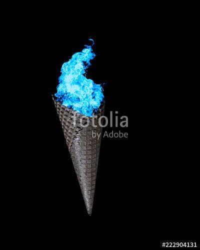 Frozen Flame Logo - Frozen flame in waffle horn, stylish ice cream, isolated on black ...